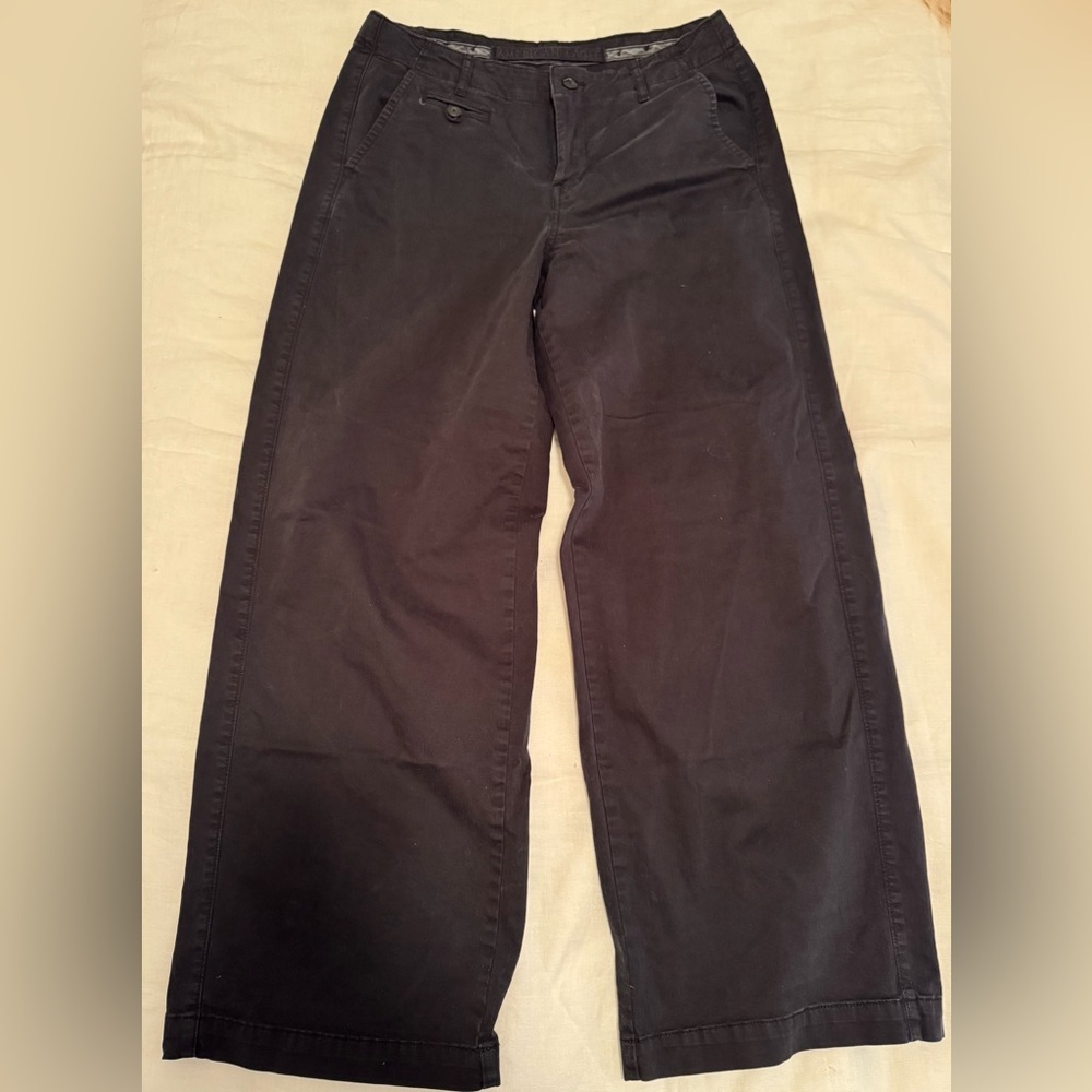 AE 🦅 Black Trouser Mid Rise Wide-Leg Pants